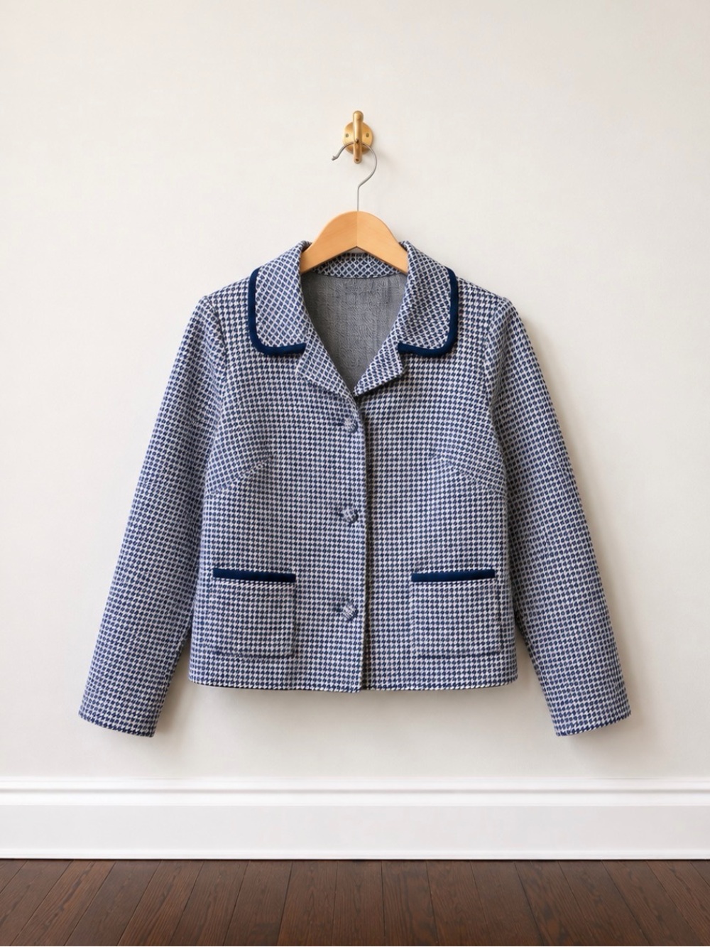 Vintage Kensington Navy Houndstooth Jacket Union Made USA